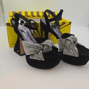 Circus NY Women 8 Audrea Jewel Platform Heel Black Velvet Rhinestone Bow Holiday